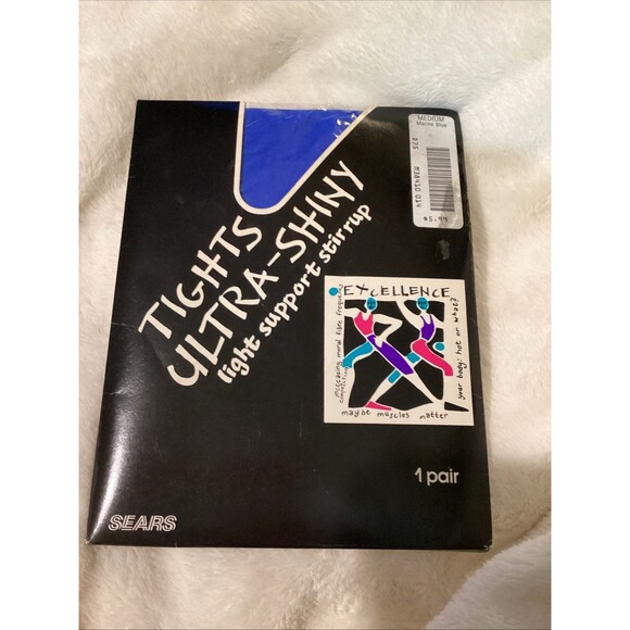 Sears Panty Hose Excellence Tights Ultra Shiny Marine Blue Size Medium Sealed - Picture 1 of 11
